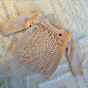 Pink Ruffled Cable Knit Sweater